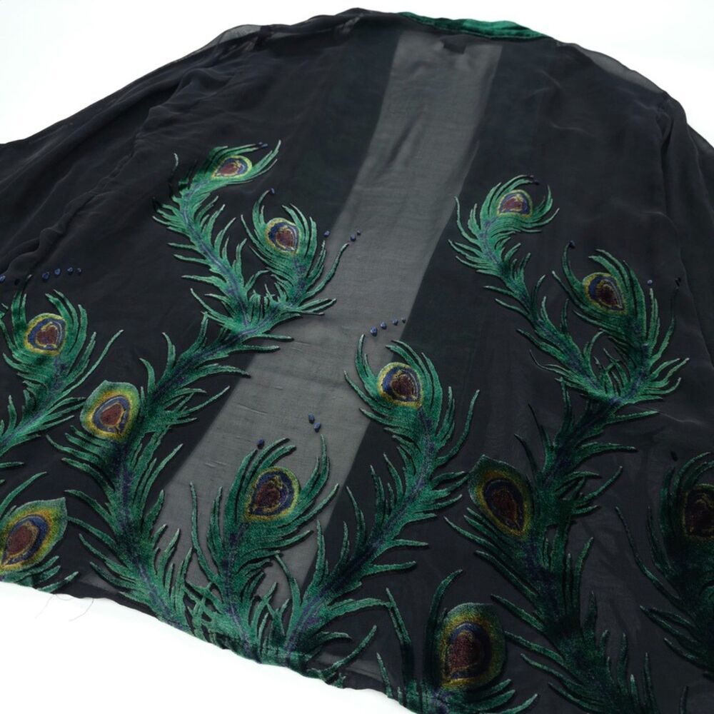CITRON Santa Monica Sheer Silk Velvet Kimono Cover Up Peacock Boho Lagenlook - Picture 7 of 9